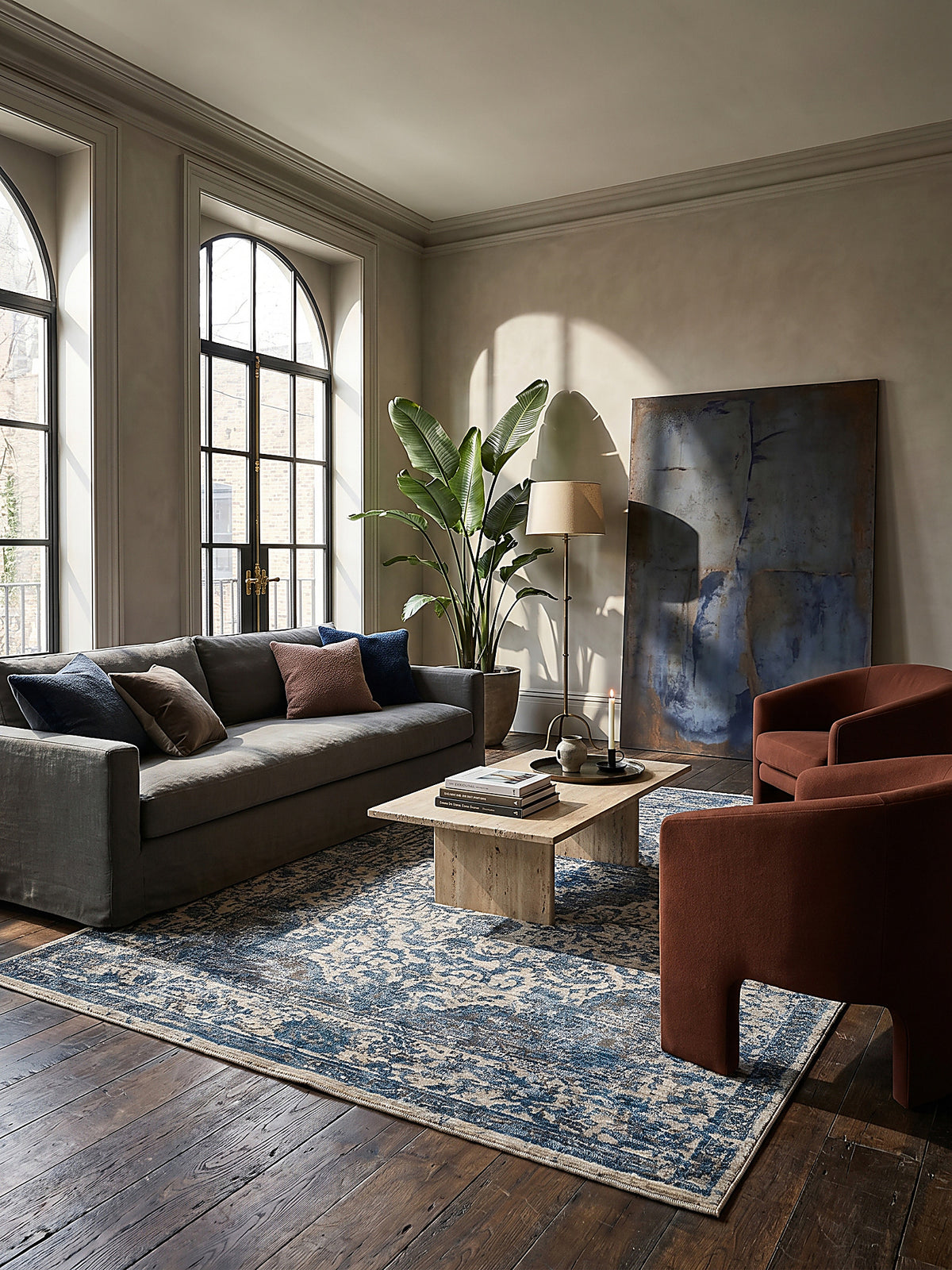Teppich Blau rechteckig im modernen Wohnzimmer Einrichtungsidee_