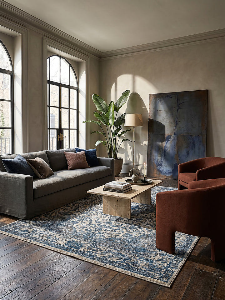 Teppich Blau rechteckig im modernen Wohnzimmer Einrichtungsidee_