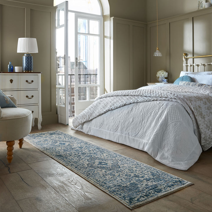 Teppich Vintage Kurzflor Medallion Muster - Orientalisch - Wohnzimmer_Blau_Läufer_