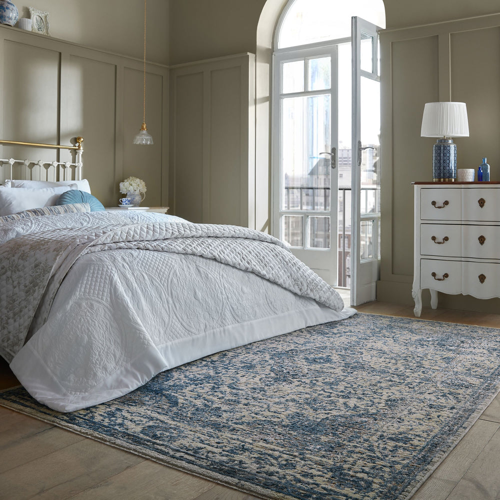 Teppich Vintage Kurzflor Medallion Muster - Orientalisch - Wohnzimmer_Blau_Rechteckig_