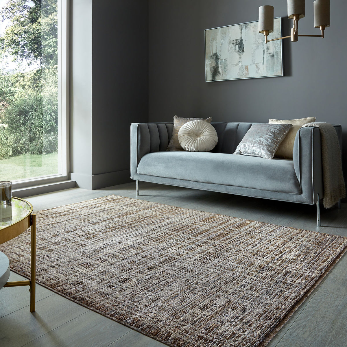 Teppich Kurzflor Urban Style Geometrisch - Wohnzimmer Erdtöne Rechteckig