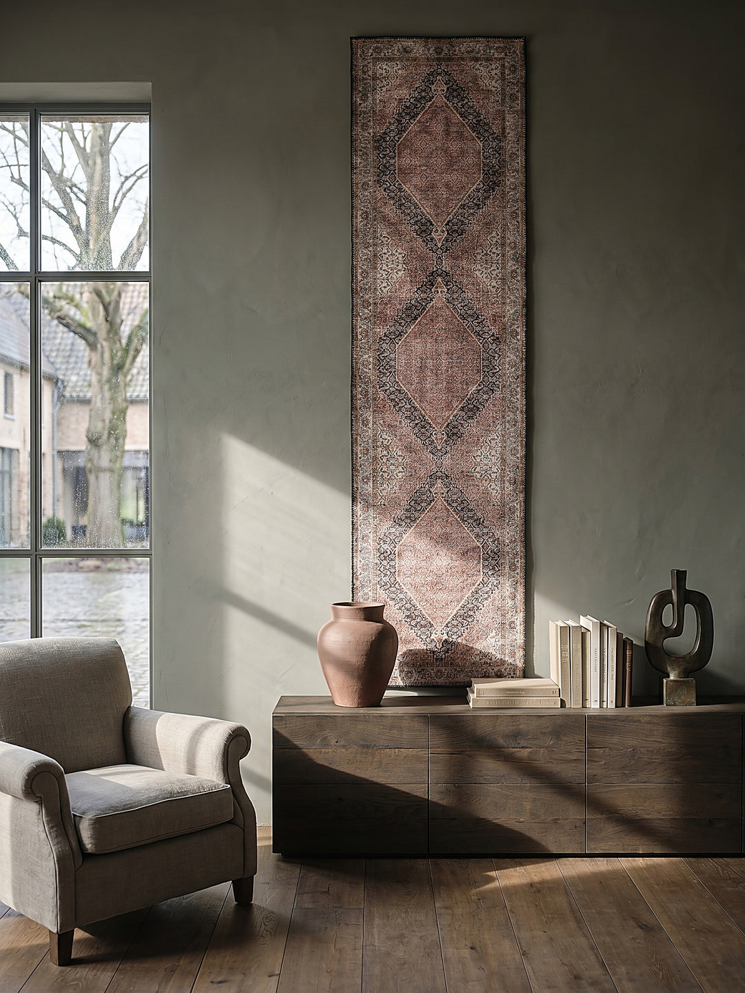 Teppich Rosa Läufer als Wandteppich Wanddekoration Textilkunst Interior Design_