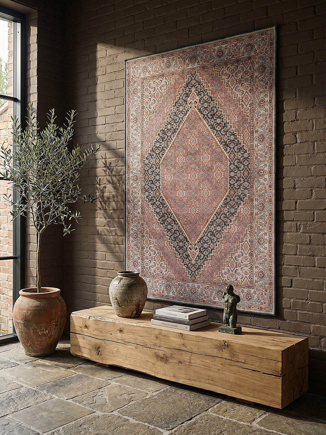 Teppich Rosa rechteckig als Wandteppich Wanddekoration Textilkunst Interior Design_