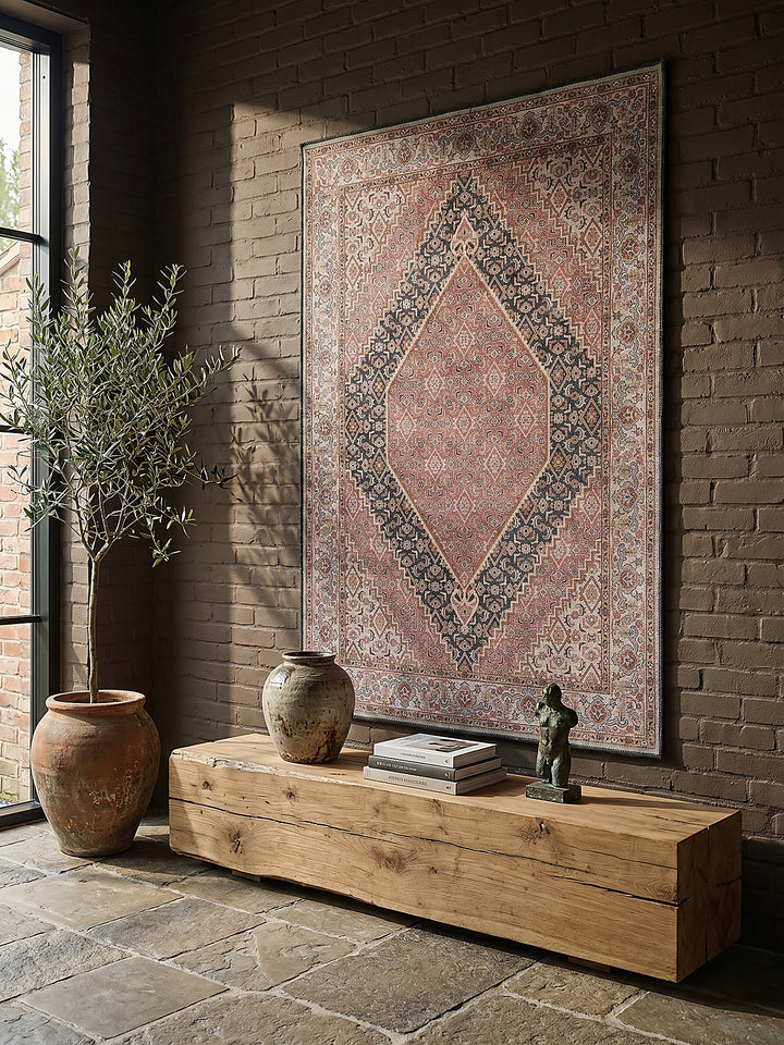 Teppich Rosa rechteckig als Wandteppich Wanddekoration Textilkunst Interior Design_