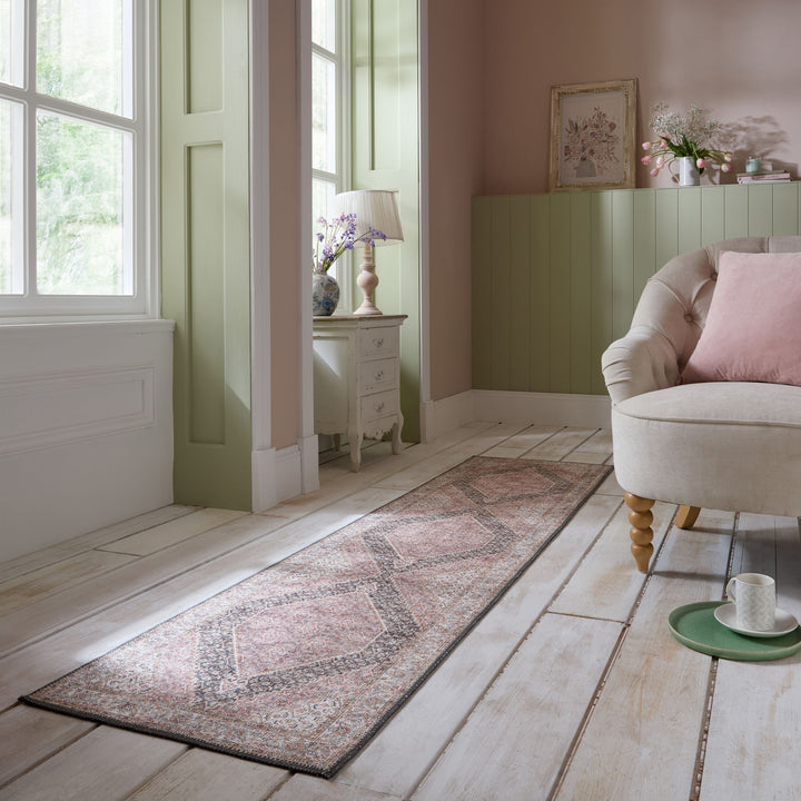Waschbarer Teppich Medallion Muster - Orientalisch - Wohnzimmer_Rosa_Läufer_