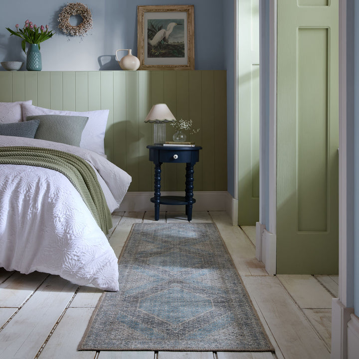 Waschbarer Teppich Medallion Muster - Orientalisch - Wohnzimmer_Blau_Läufer_