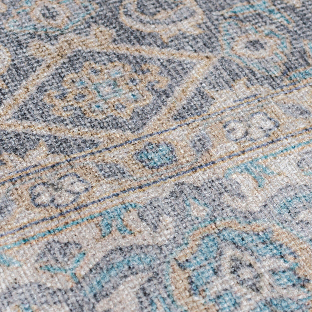 Waschbarer Teppich Medallion Muster - Orientalisch - Wohnzimmer_Blau_Läufer_