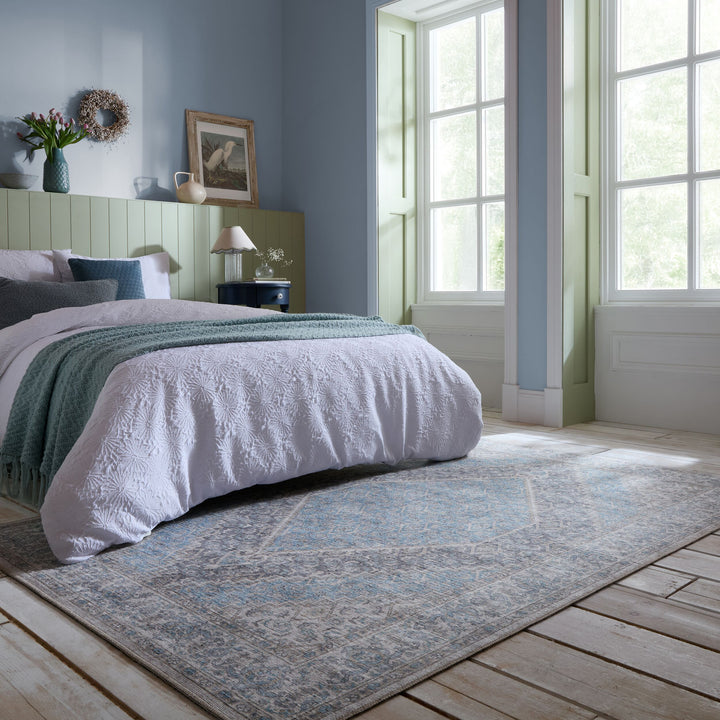 Waschbarer Teppich Medallion Muster - Orientalisch - Wohnzimmer_Blau_Rechteckig_