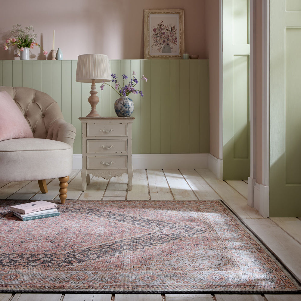 Waschbarer Teppich Medallion Muster - Orientalisch - Wohnzimmer_Rosa_Rechteckig_