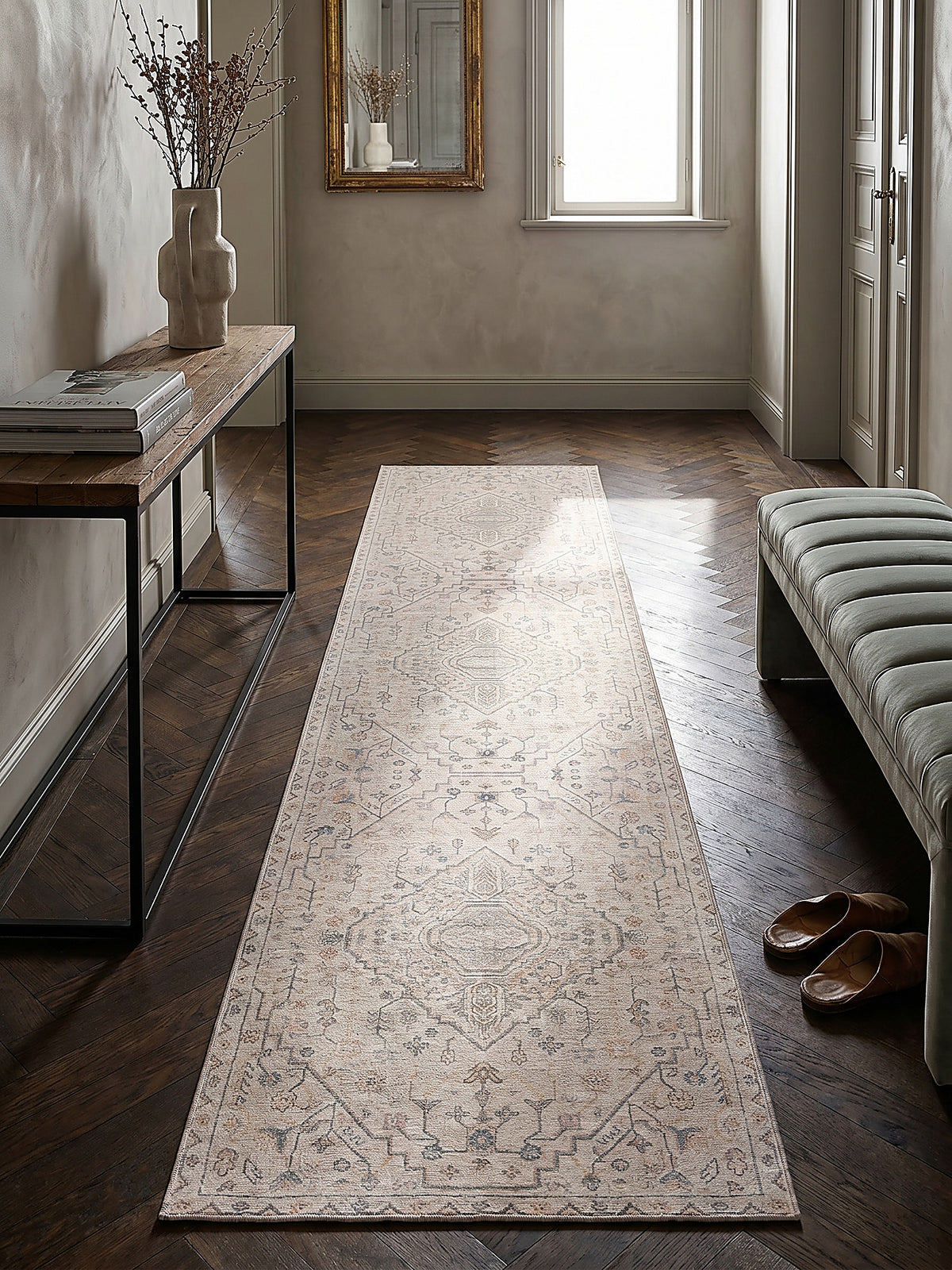 Teppich Beige Läufer Musteransicht von oben Designkollektion_