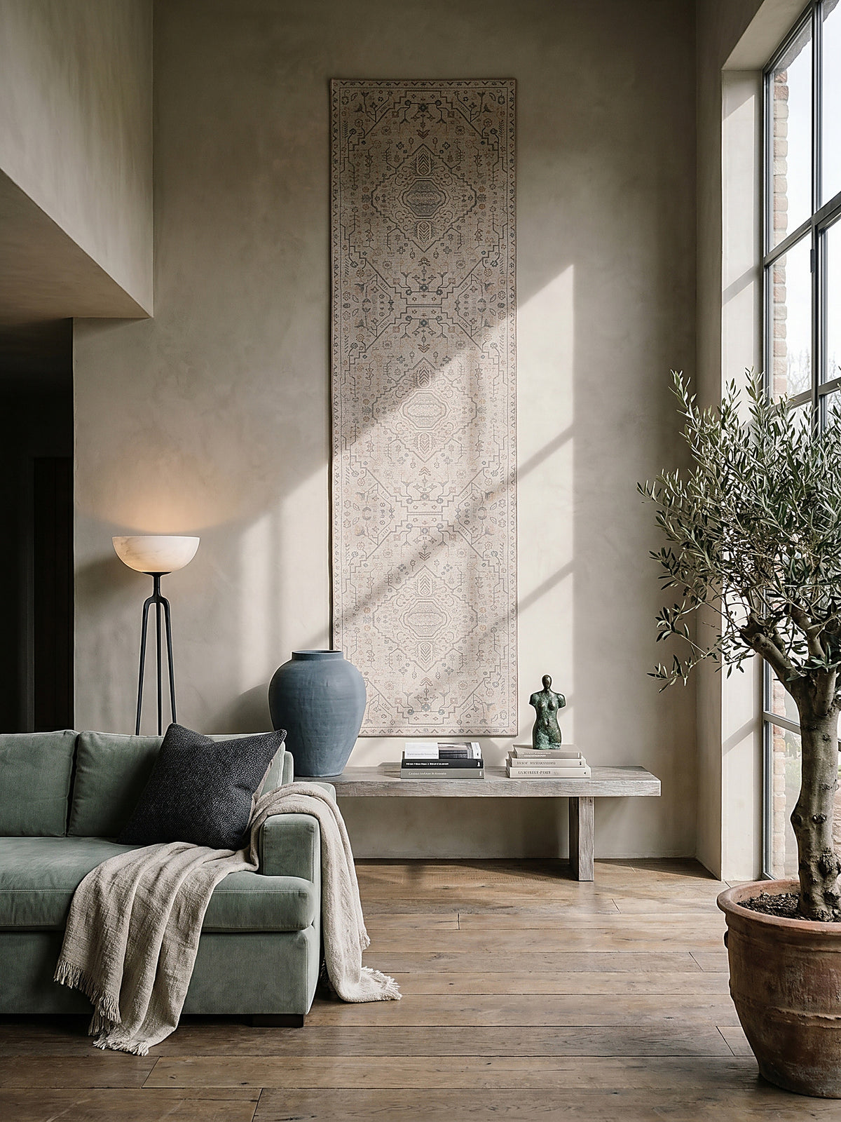 Teppich Beige Läufer als Wandteppich Wanddekoration Textilkunst Interior Design