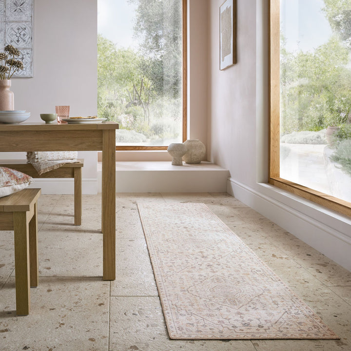 Waschbarer Teppich Medallion Muster - Orientalisch - Wohnzimmer_Beige_Läufer_