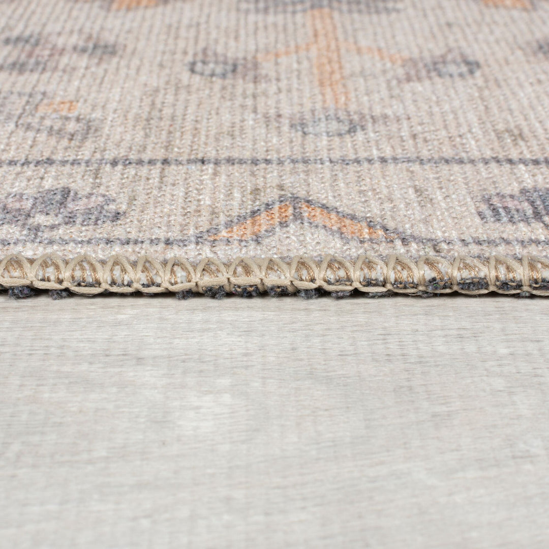 Teppich waschbar Medaillon Muster Orientalisches Vintage Design Beige Kurzflor_Läufer_