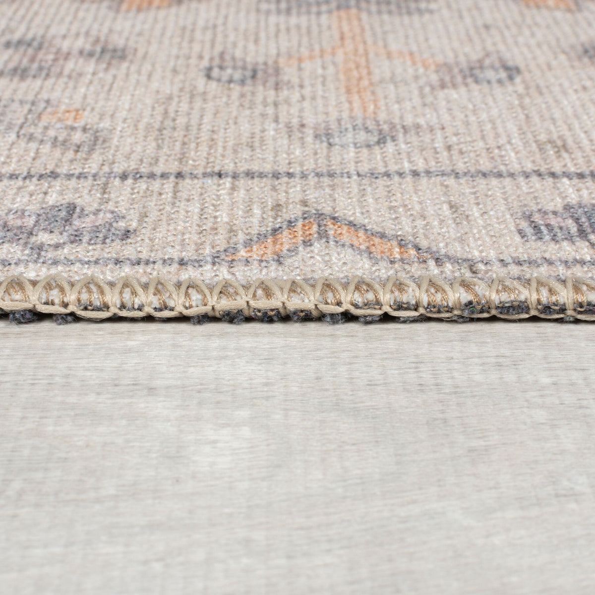Teppich waschbar Medaillon Muster Orientalisches Vintage Design Beige Kurzflor_Läufer_