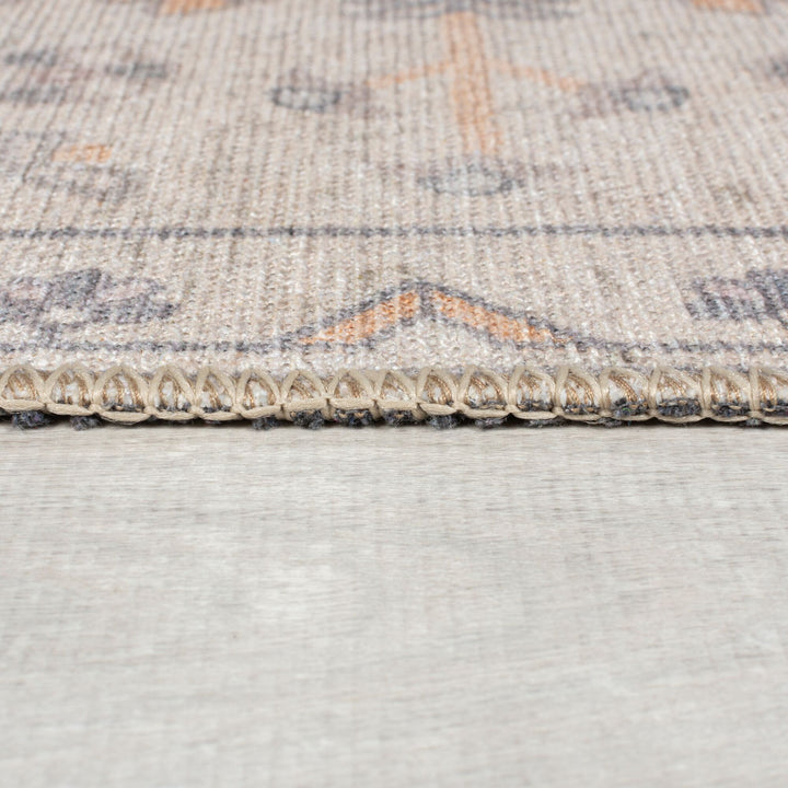 Teppich waschbar Medaillon Muster Orientalisches Vintage Design Beige Kurzflor_Läufer_