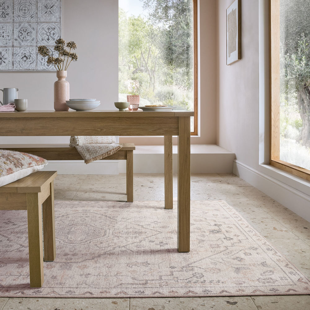 Waschbarer Teppich Medallion Muster - Orientalisch - Wohnzimmer_Beige_Rechteckig_