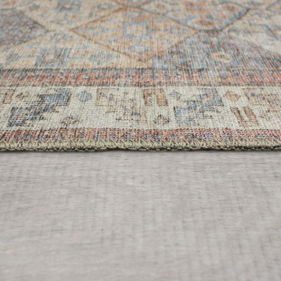 Teppich waschbar Rautenmuster Vintage Kurzflor Rot-Natur_Läufer_