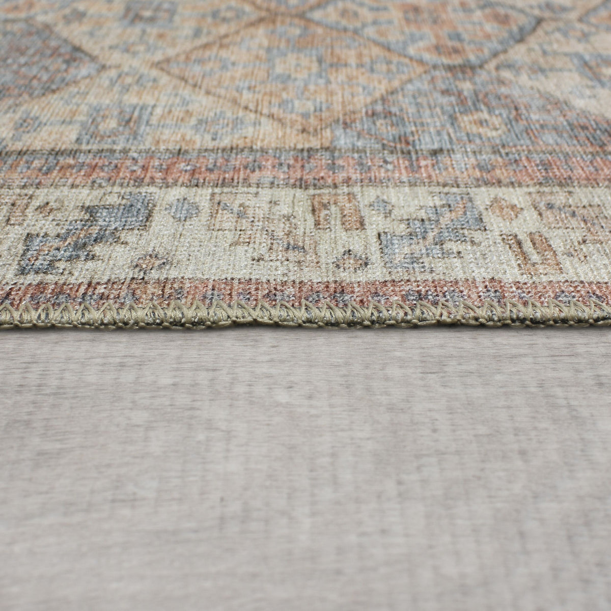 Teppich waschbar Rautenmuster Vintage Kurzflor Rot-Natur_Läufer_