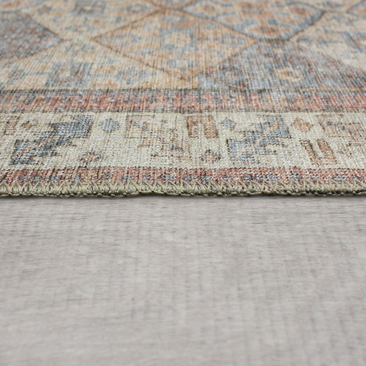 Teppich waschbar Rautenmuster Vintage Kurzflor Rot-Natur_Läufer_