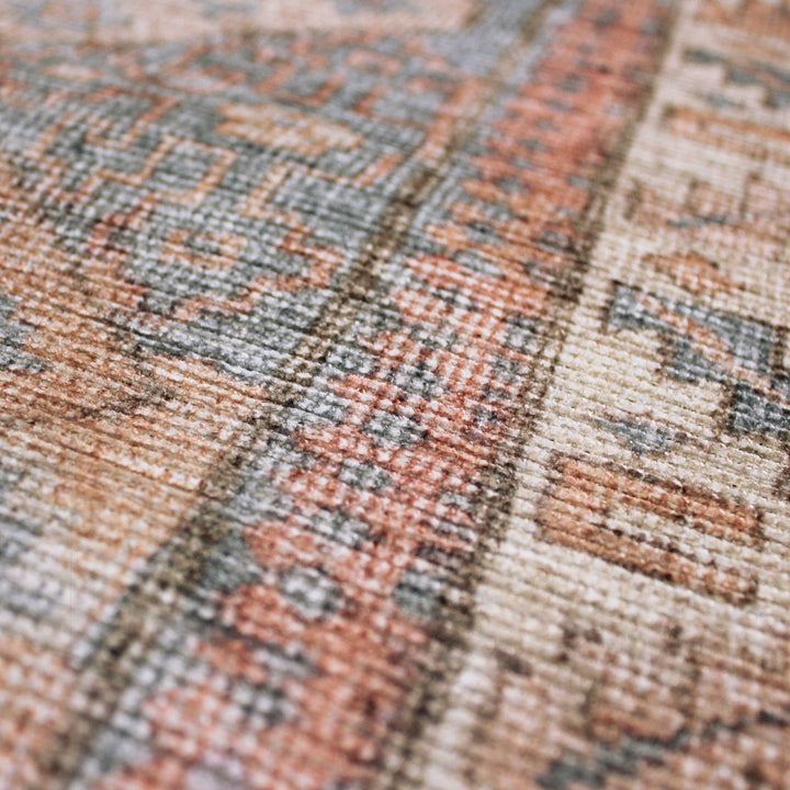 Waschbarer Teppich Vintage Rauten Muster - Orientalisch - Wohnzimmer_Rot-Natur_Läufer_