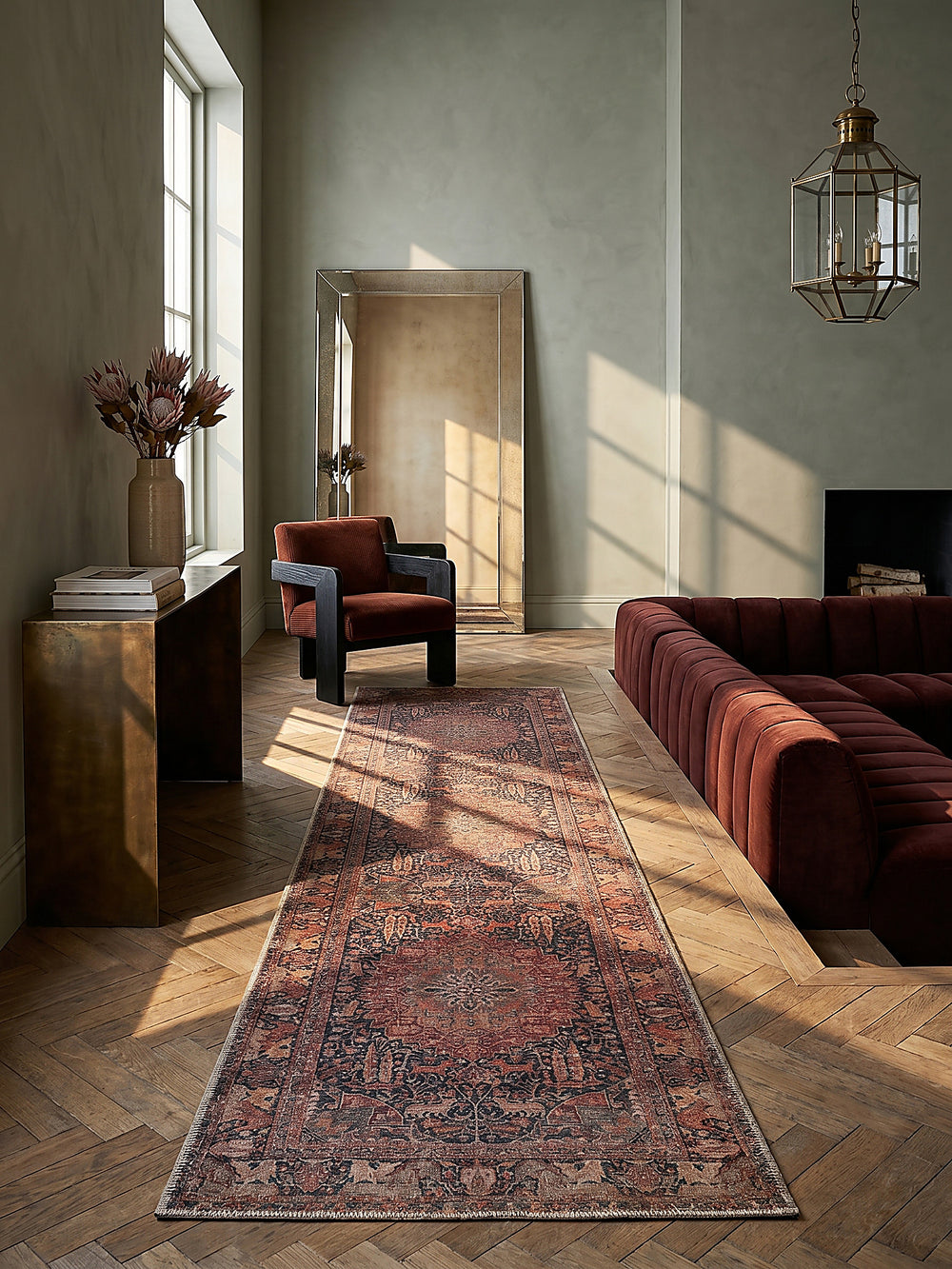 Teppich Rot Läufer im modernen Wohnzimmer Einrichtungsidee_