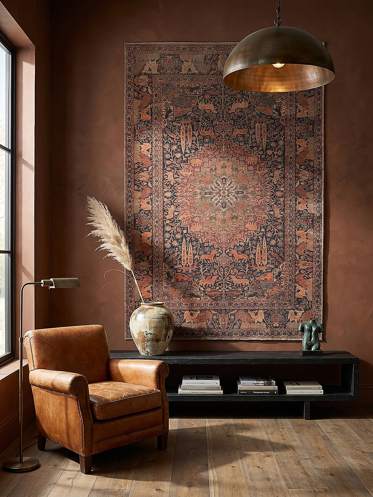 Teppich Rot rechteckig als Wandteppich Wanddekoration Textilkunst Interior Design_