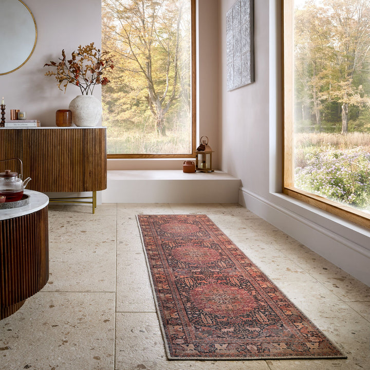 Waschbarer Teppich Medallion Muster - Orientalisch - Wohnzimmer_Rot_Läufer_