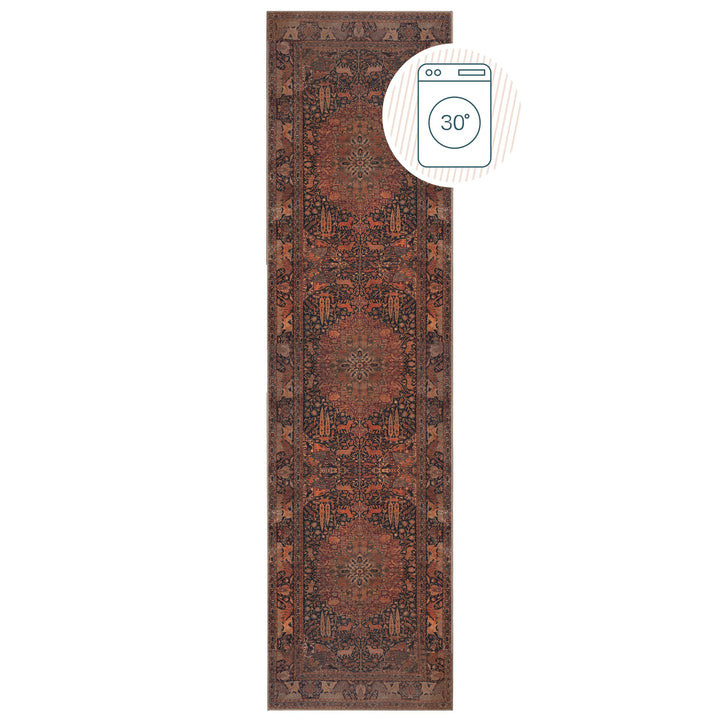 Teppich waschbar Vintage Orientalisch Rot Flachgewebe für Wohnzimmer &amp;amp; Flur_Läufer_