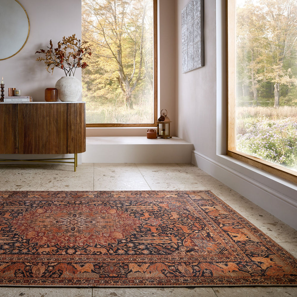 Waschbarer Teppich Medallion Muster - Orientalisch - Wohnzimmer_Rot_Rechteckig_
