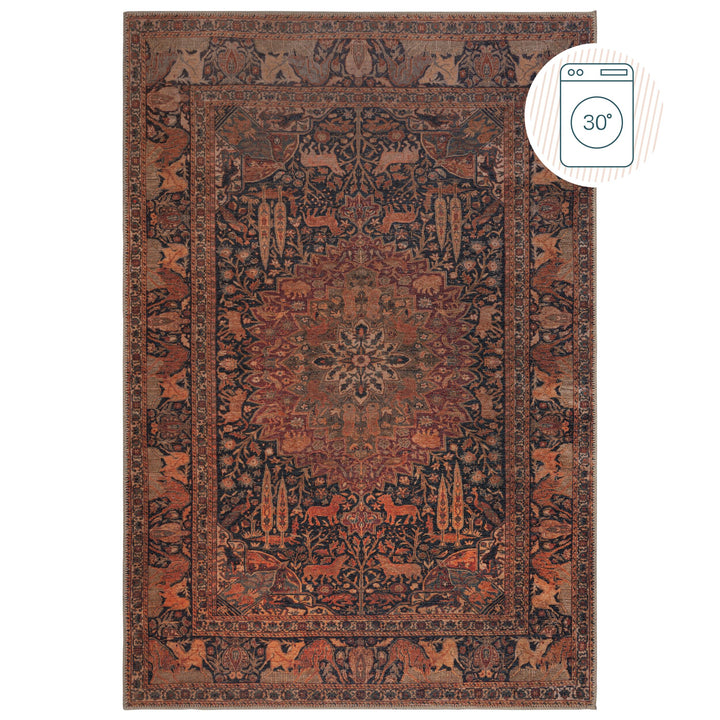 Teppich waschbar Vintage Orientalisch Rot Flachgewebe für Wohnzimmer &amp;amp; Flur_Rechteckig_