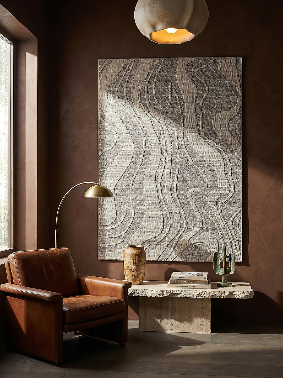 Teppich Grau rechteckig als Wandteppich Wanddekoration Textilkunst Interior Design_