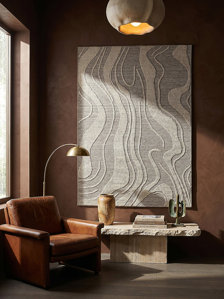 Teppich Grau rechteckig als Wandteppich Wanddekoration Textilkunst Interior Design_