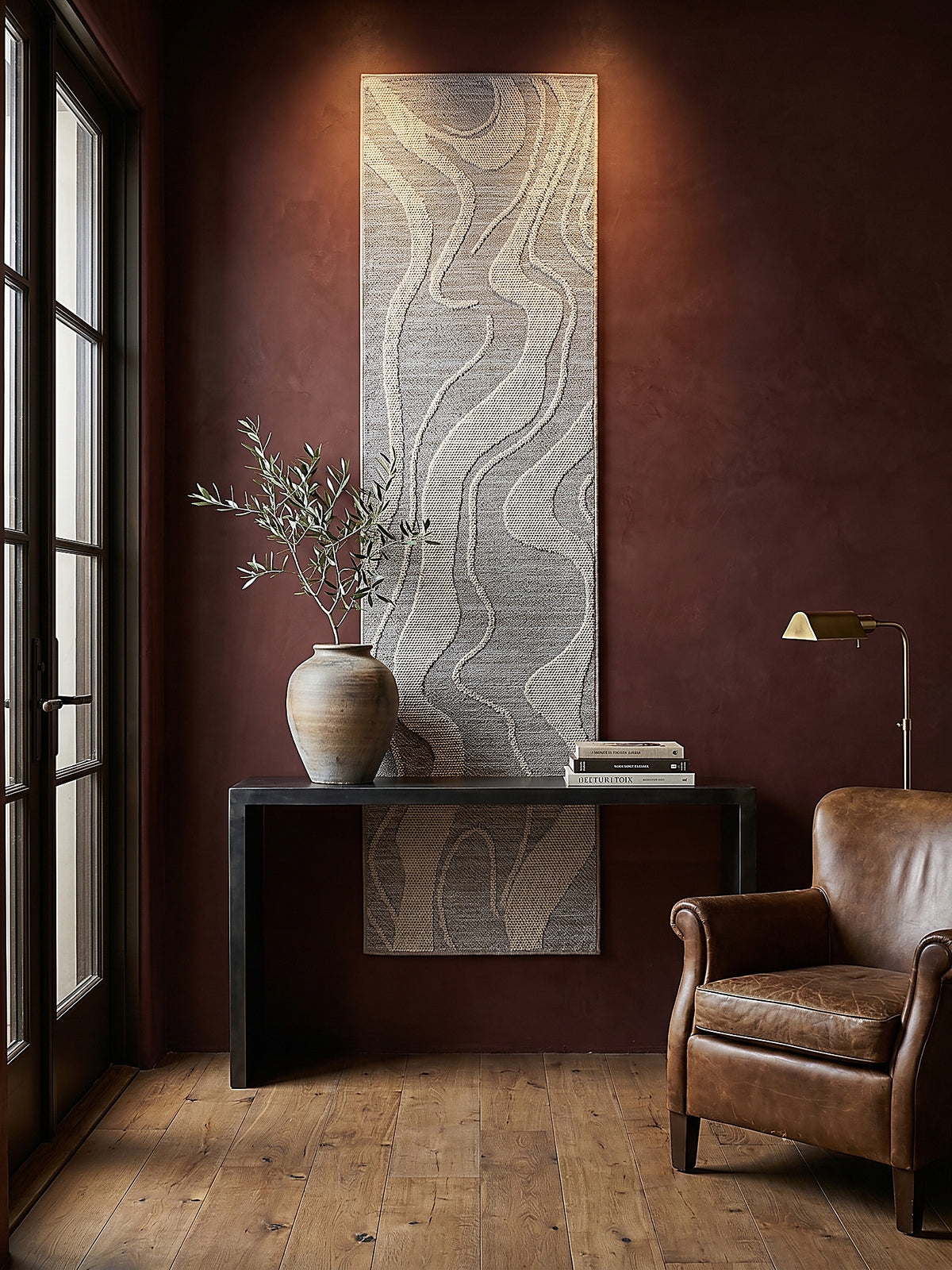 Teppich Grau Läufer als Wandteppich Wanddekoration Textilkunst Interior Design_