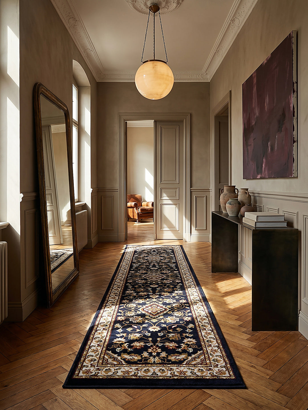 Teppich Dunkelblau Läufer im modernen Wohnzimmer_
