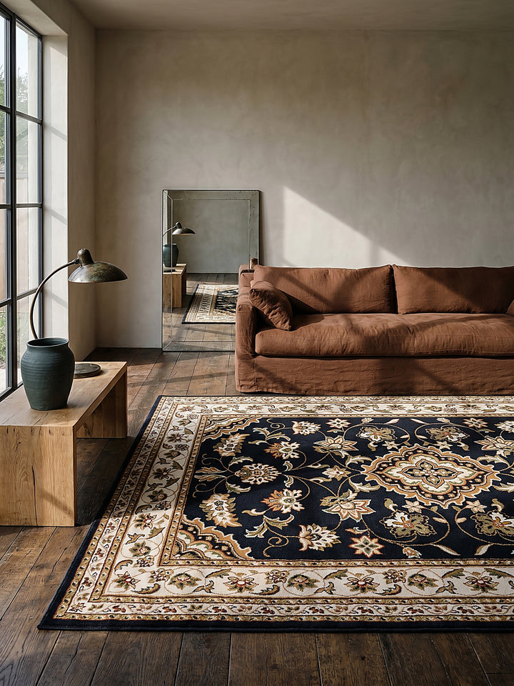 Teppich Dunkelblau rechteckig im modernen Wohnzimmer_