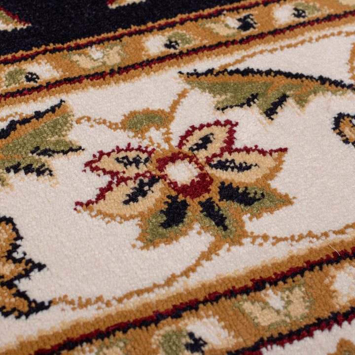 Orientteppich Bordüre floral klassischer Wohnzimmer-Teppich_Dunkelblau_Läufer_