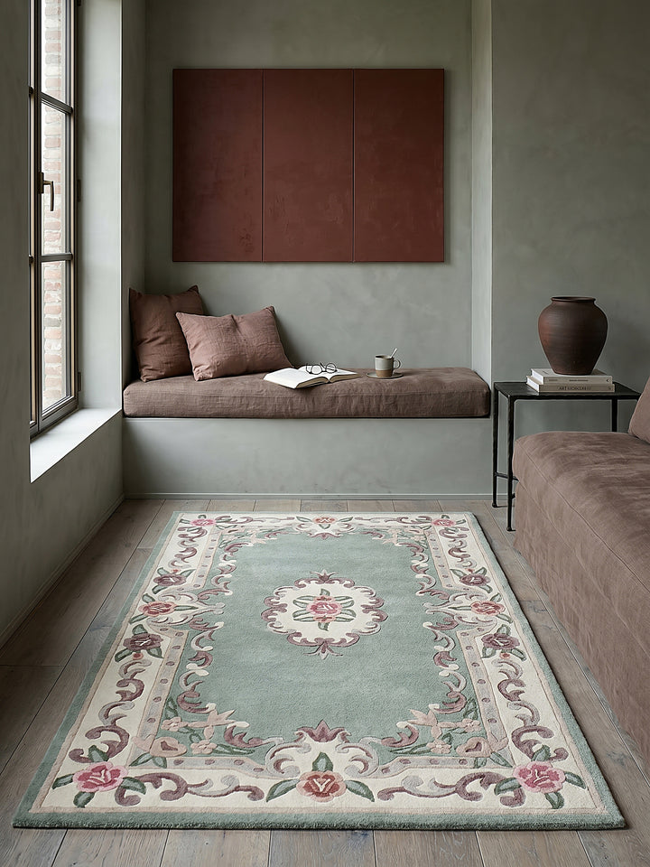 Teppich Grün-Beige Textur Nahaufnahme_