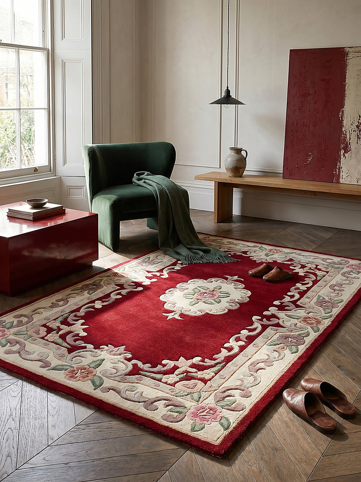 Teppich Rot-Beige Textur Nahaufnahme_