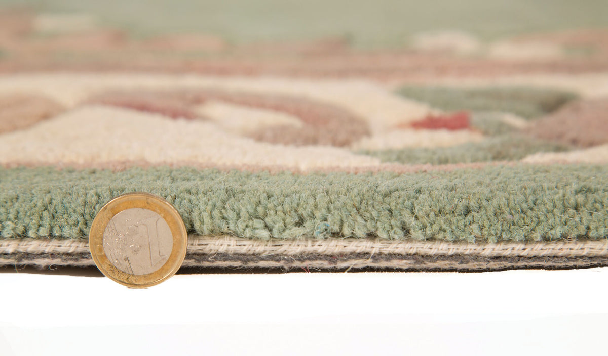 Wollteppich Aubusson-Muster handgeknüpft BEAULY - Grün-Beige 75x150 cm_Rechteckig_