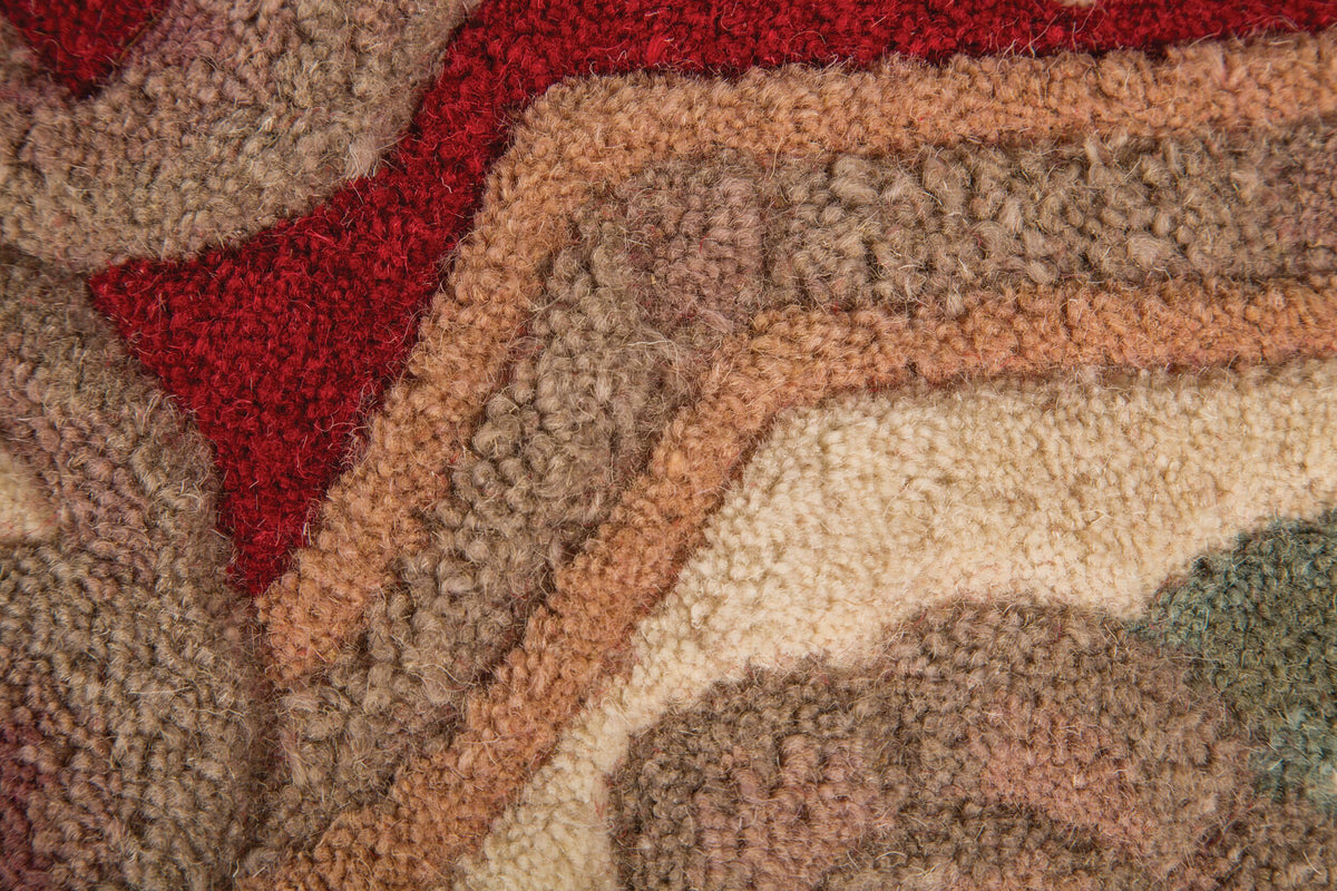 Traditioneller Wollteppich mit handgeschnitzten Details Rot-Beige Rechteckig