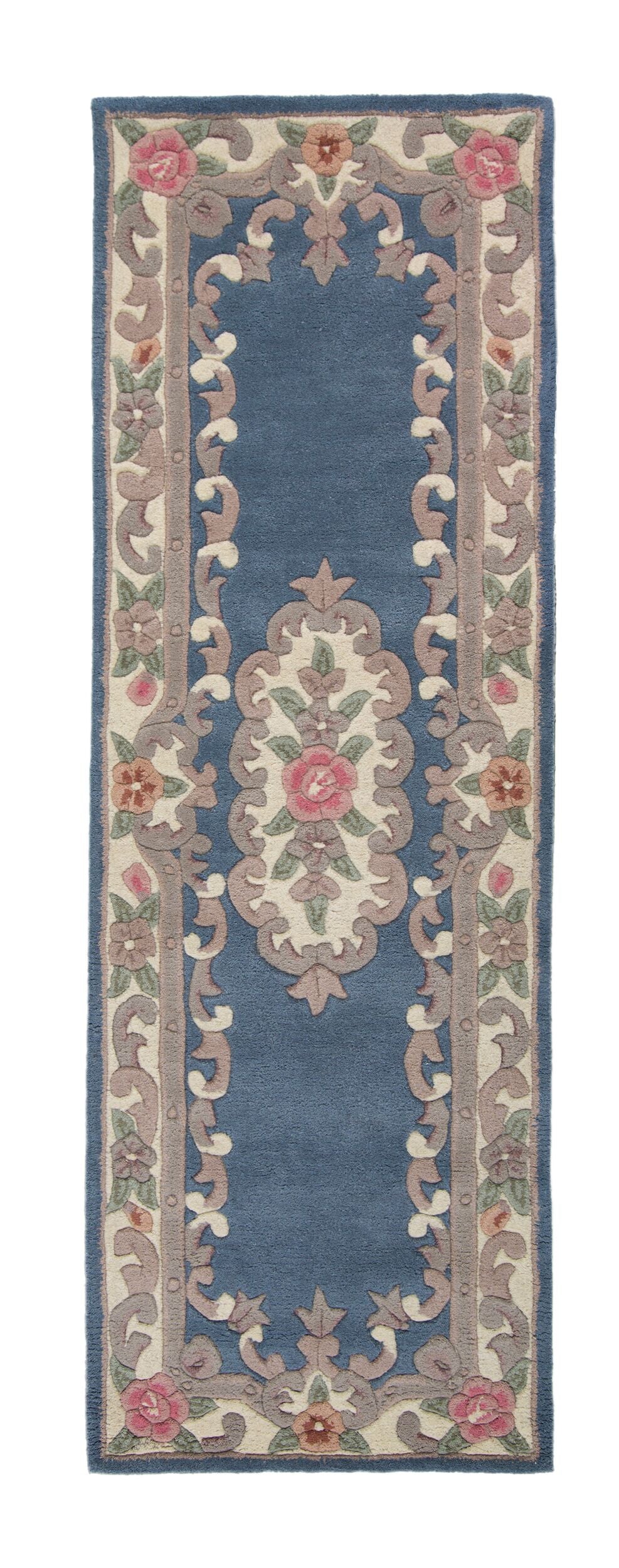 Traditioneller Wollteppich BEAULY mit Handgeschnitzten Details von Kadima Design_Blau-Beige_