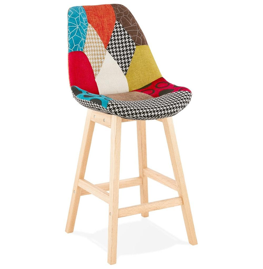 Küchenhocker - 65cm Sitzhöhe - 48x39cm Sitzfläche - bunter Patchwork-Bezug - ergonomische Rückenlehne für Komfort an Küchentheken - TRIXA MINI Kollektion_