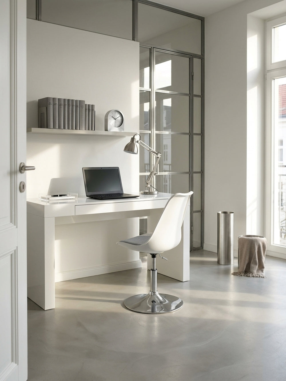 Bürostuhl Stoff weiß 46x46x88 cm in modernem Home Office Einrichtung Design Möbel mit Höhenverstellung hochwertig modern stilvoll einrichten Wohnen Interior Zuhause Wohnzimmer elegant_
