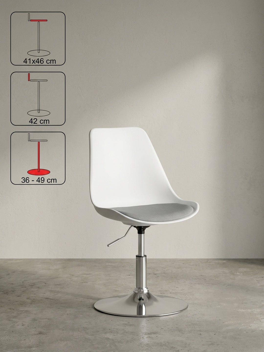 Bürostuhl 46x46x88 cm Stoff weiß mit Höhenverstellung Möbel Design Wohnzimmer Esszimmer Schlafzimmer modern hochwertig elegant Home Office Wohnen Einrichtung Interior Zuhause stilvoll_