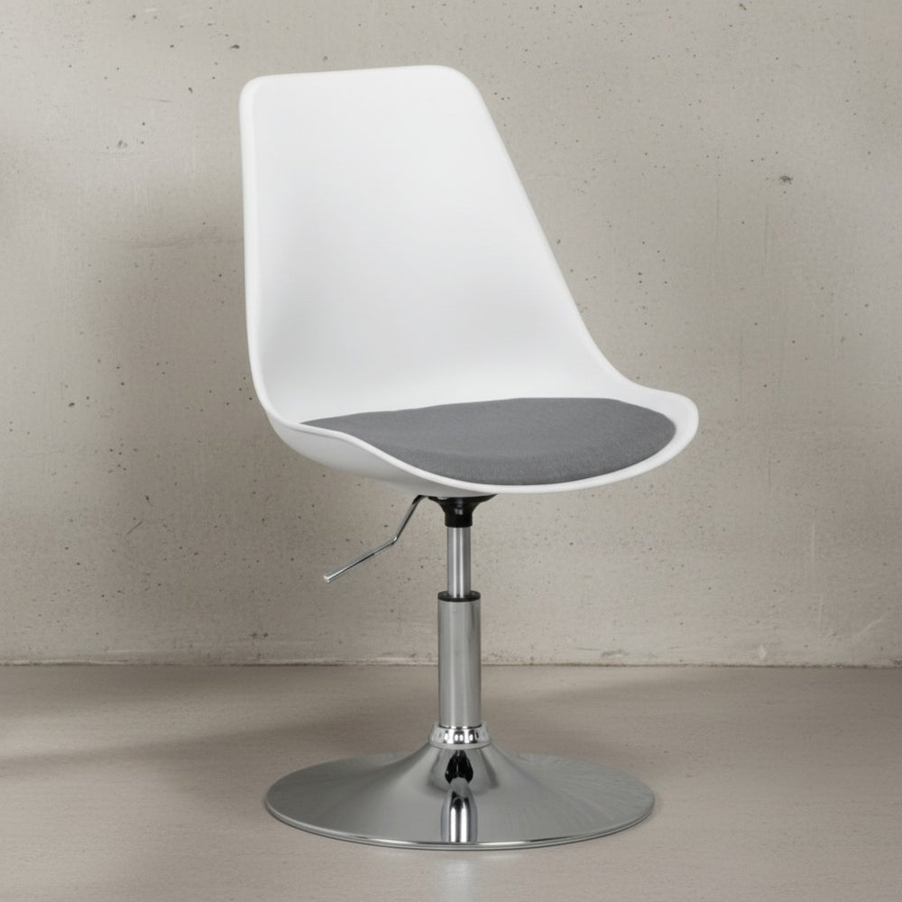 Trompetenstuhl mit Kunstlederbezug_ drehbar_ 110 kg Belastbarkeit_ chrom-finish Metallkonstruktion - KADIMA DESIGN_Farbe_ Grau_ Material_ Stoff_ Größe_ 46x46x88 cm_