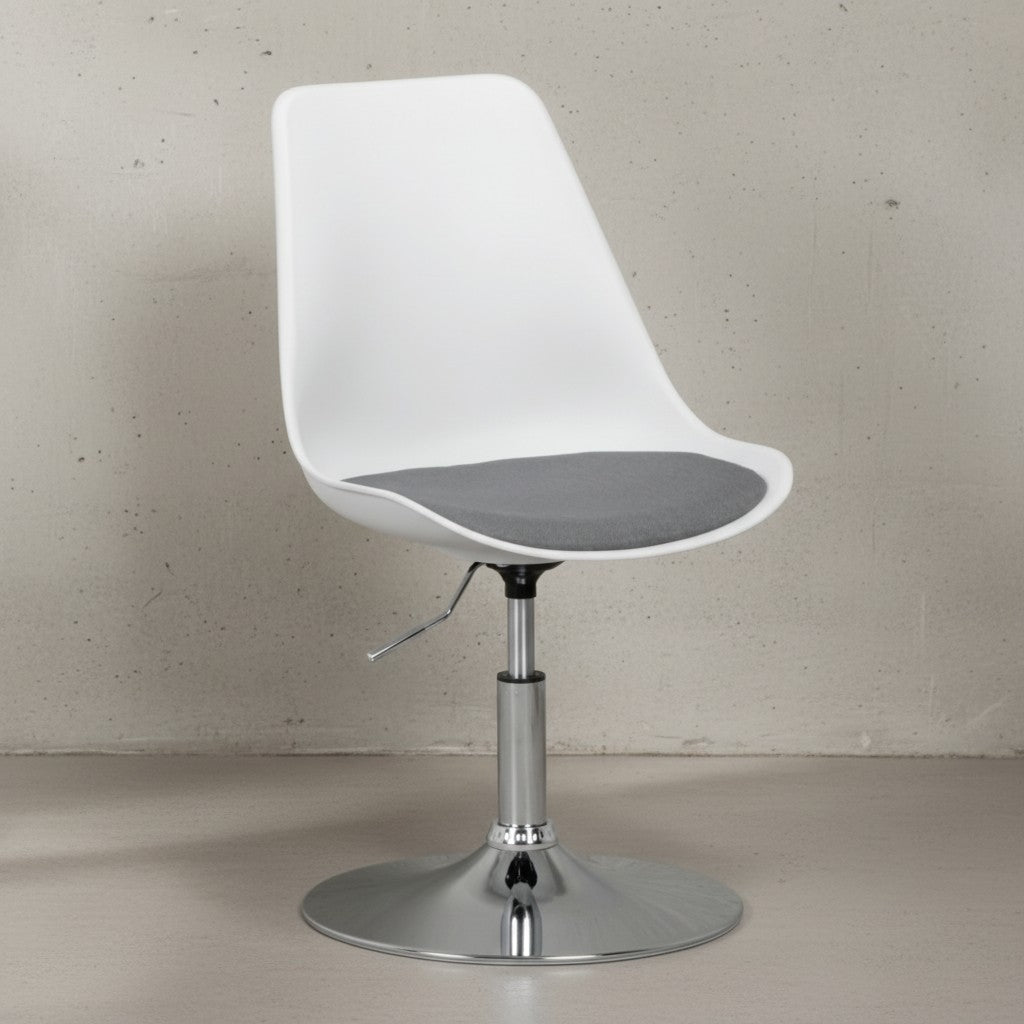 Trompetenstuhl mit Kunstlederbezug_ drehbar_ 110 kg Belastbarkeit_ chrom-finish Metallkonstruktion - KADIMA DESIGN_Farbe_ Grau_ Material_ Stoff_ Größe_ 46x46x88 cm_