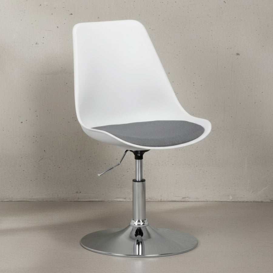 Trompetenstuhl mit Kunstlederbezug_ drehbar_ 110 kg Belastbarkeit_ chrom-finish Metallkonstruktion - KADIMA DESIGN_Farbe_ Grau_ Material_ Stoff_ Größe_ 46x46x88 cm_