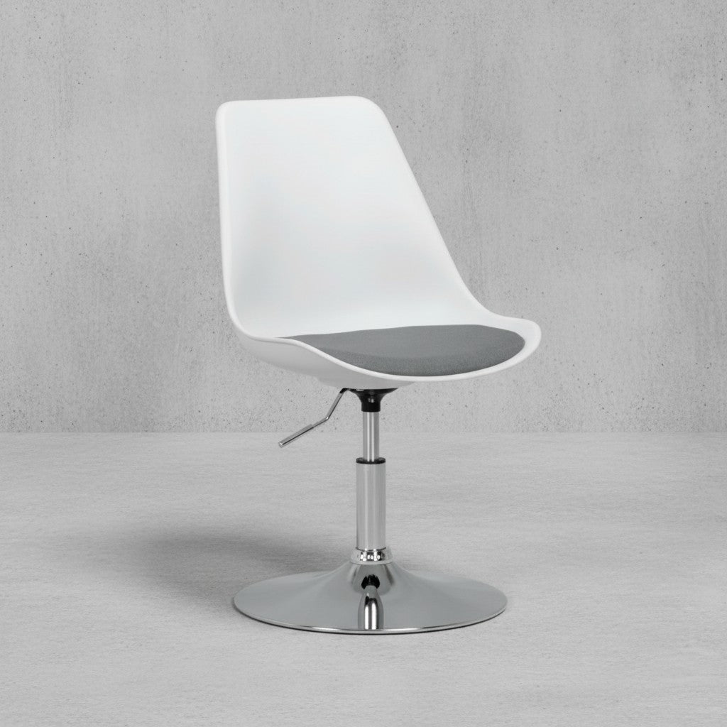 Trompetenstuhl mit Kunstlederbezug_ drehbar_ 110 kg Belastbarkeit_ chrom-finish Metallkonstruktion - KADIMA DESIGN_Farbe_ Grau_ Material_ Stoff_ Größe_ 46x46x88 cm_
