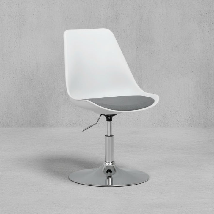Trompetenstuhl mit Kunstlederbezug_ drehbar_ 110 kg Belastbarkeit_ chrom-finish Metallkonstruktion - KADIMA DESIGN_Farbe_ Grau_ Material_ Stoff_ Größe_ 46x46x88 cm_
