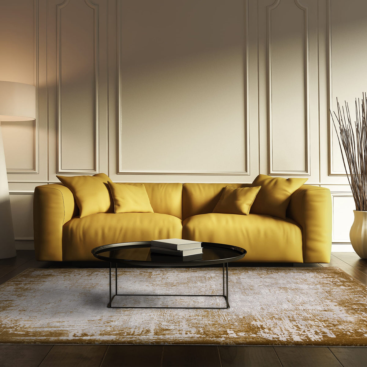 Wohnzimmerteppich - Senfgelber Velours - 120x170cm - rutschfester Latexrücken - schmutzabweisend - gemütliche Atmosphäre - Kadima Design_